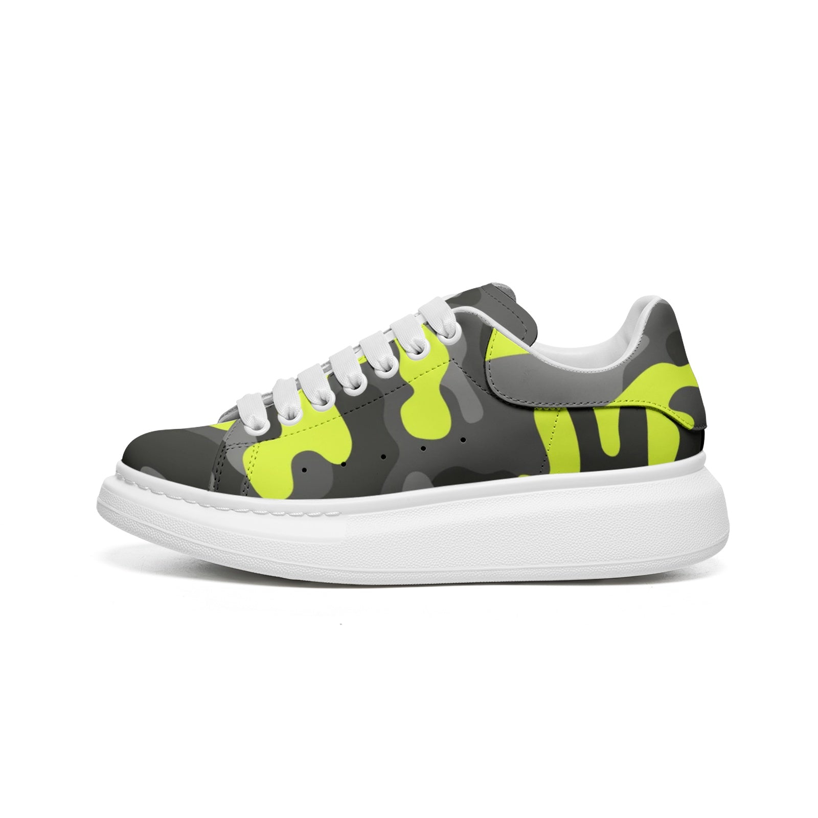 Oversized McQueen Sneakers | Yellow, Black, and Gray Camouflage