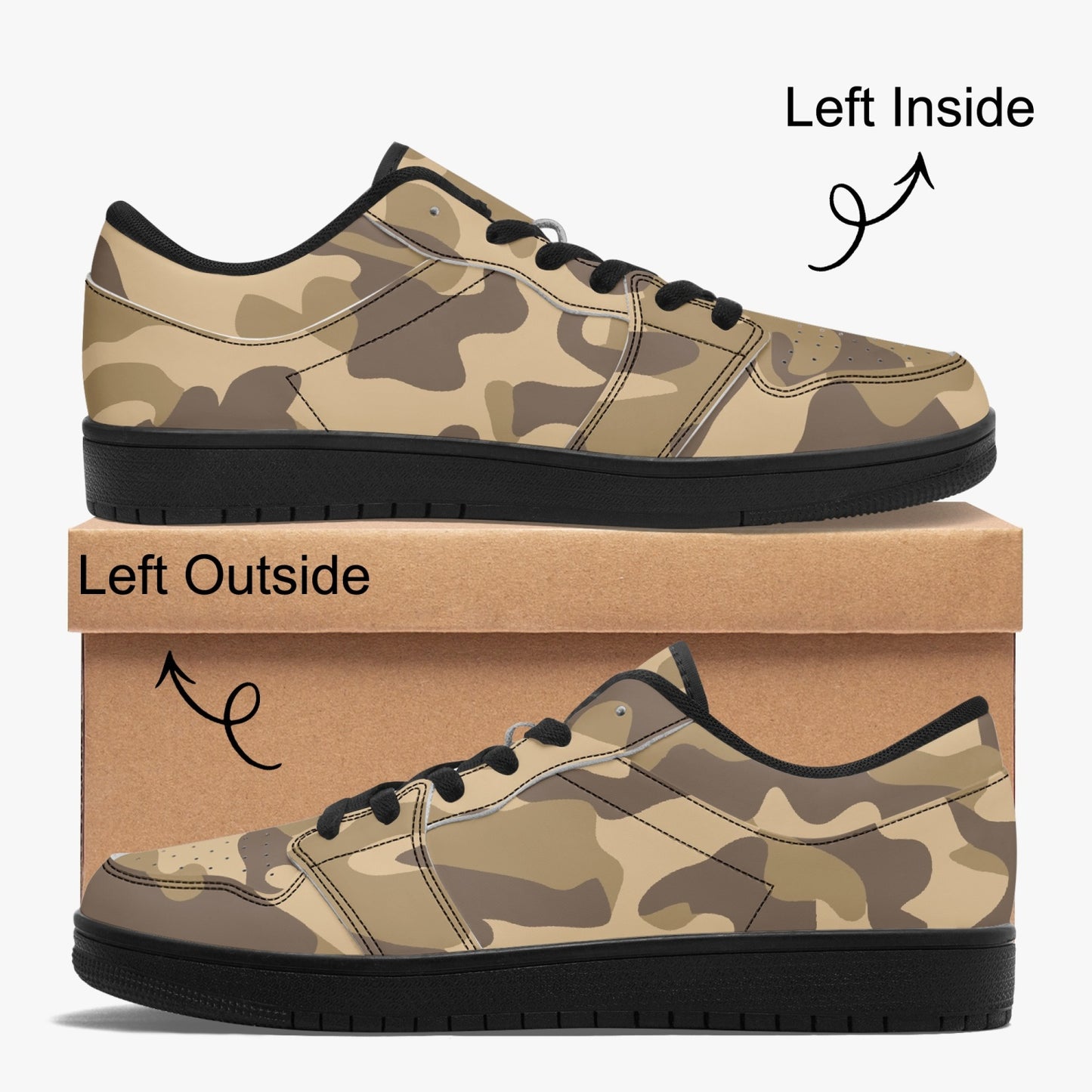 Camo Sneakers | Khaki Low-Top Leather Camouflage Shoes