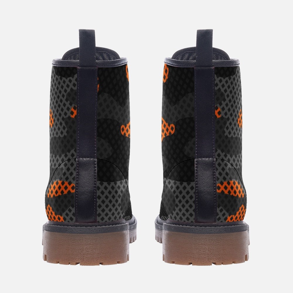 Camo Boots | Leather Camouflage in Black and Orange Pixel