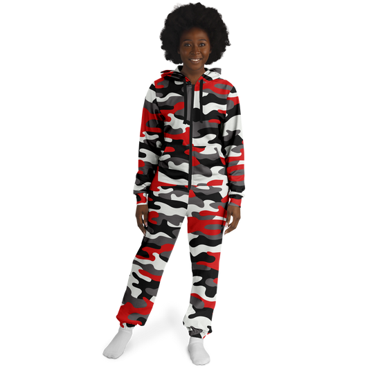 Camo Onesie | Red, Black, and White Camouflage