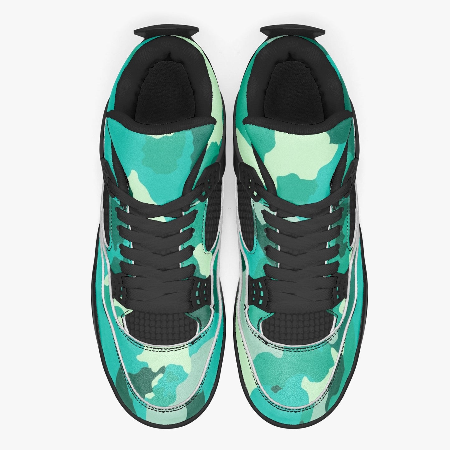 Camo Jordans AJ4 | Cyan Green Camouflage | Black Sole