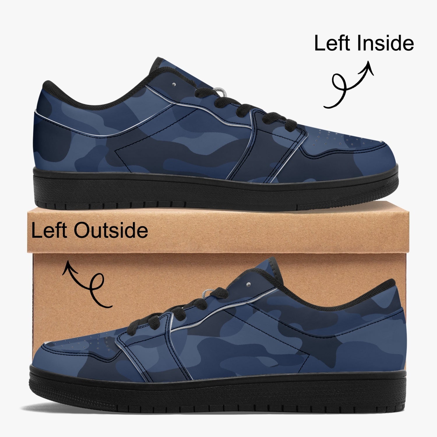 Camo Sneakers | Deep Blue Low-Top Leather Camouflage Shoes