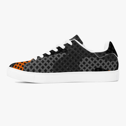 Camo Sneakers | Classic Low-Top Leather | Orange & Black Pixel