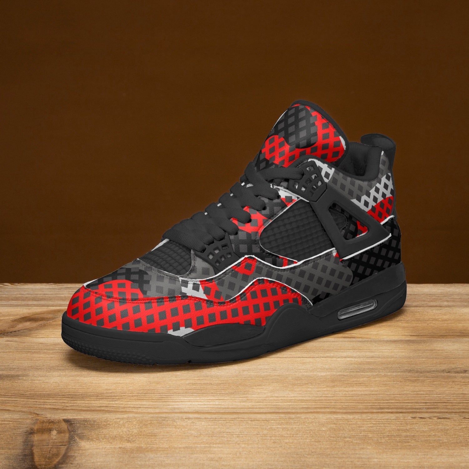 Camo Jordans AJ4 | Mixed Red, Gray & Black Pixel Camouflage