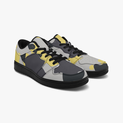 Camo Sneakers | Yellow Silver Low-Top Leather Camouflage Shoes