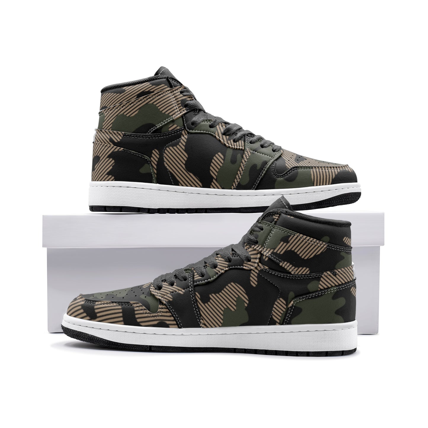 Military Green Camo Sneakers | High Top Leather