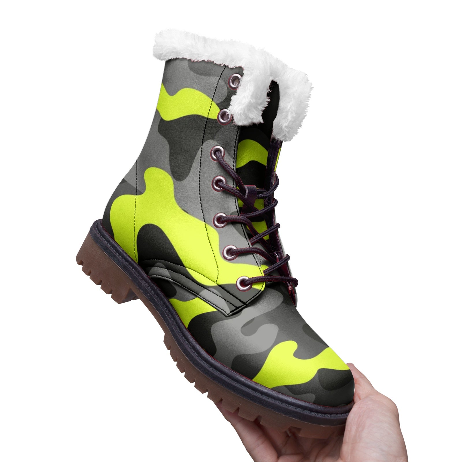 Snow Camo Boots | Black, Gray, and Yellow Camouflage