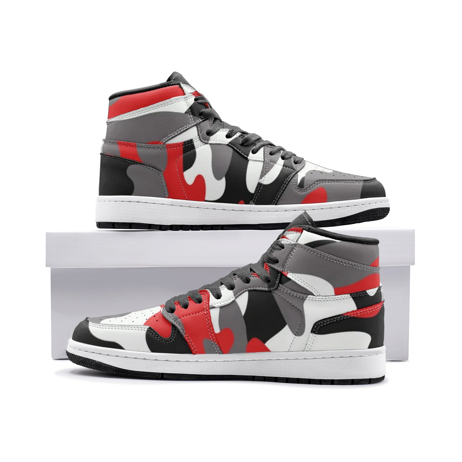 Camo Sneakers | High-Top | Red, Black & White Camouflage