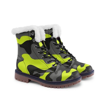 Snow Camo Boots | Black, Gray, and Yellow Camouflage