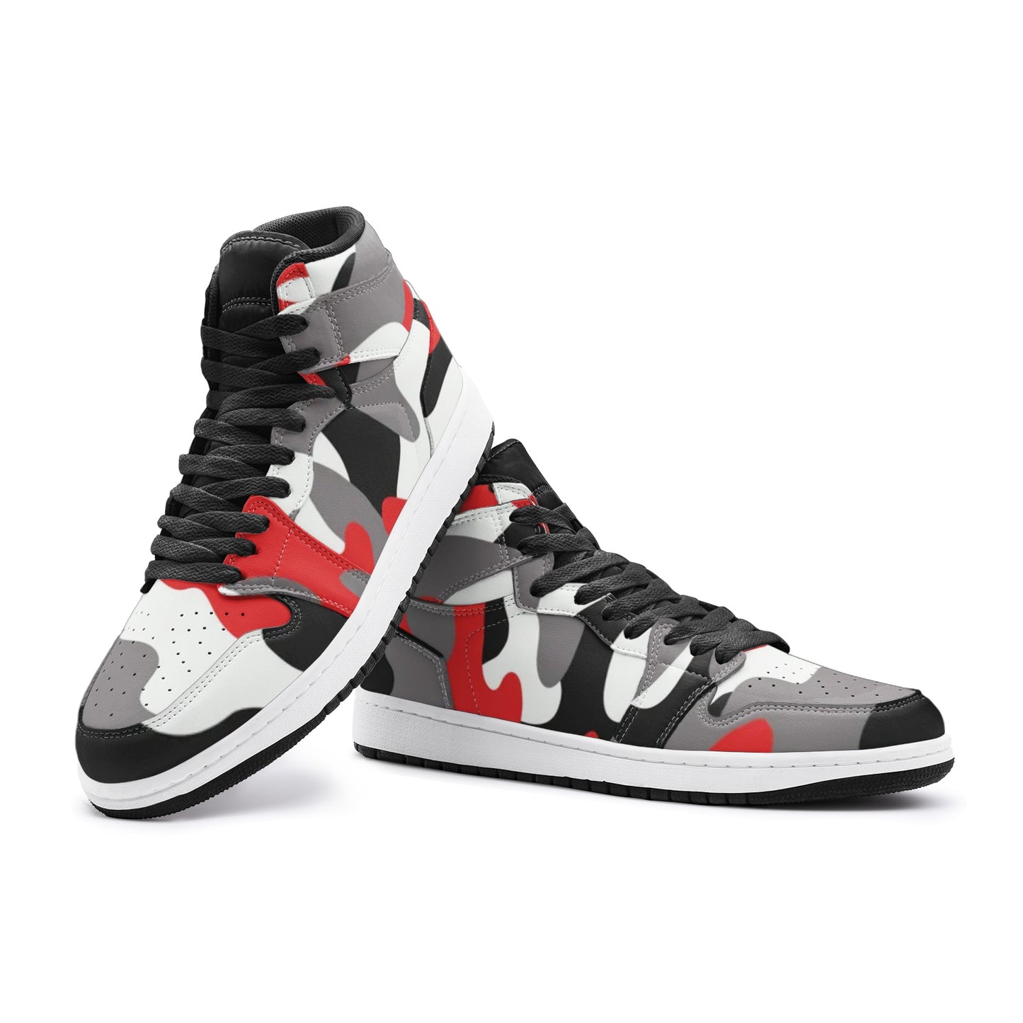 Camo Sneakers | High-Top | Red, Black & White Camouflage