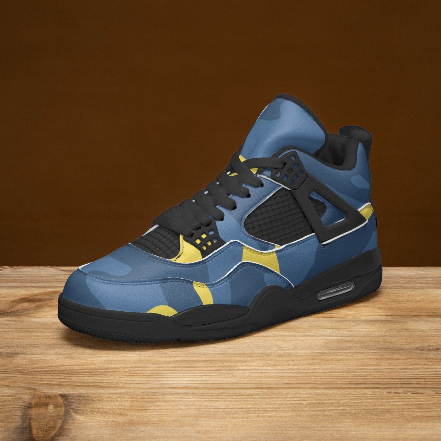 Camo Jordans AJ4 | Blue & Yellow Military Camouflage