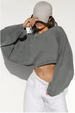 Oversized Crop Sweatshirt: Stylish O-Neck Streetwear for Women