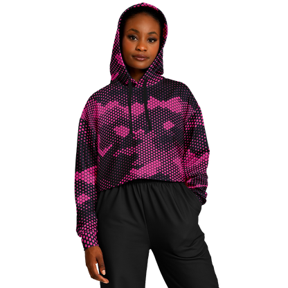 Cropped Hoodie For Women | Pink Digital Dotted Hexagonal