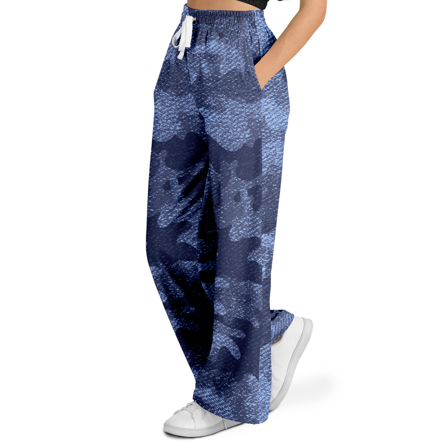 Camo Wide Leg Pants | Blue Denim Camouflage