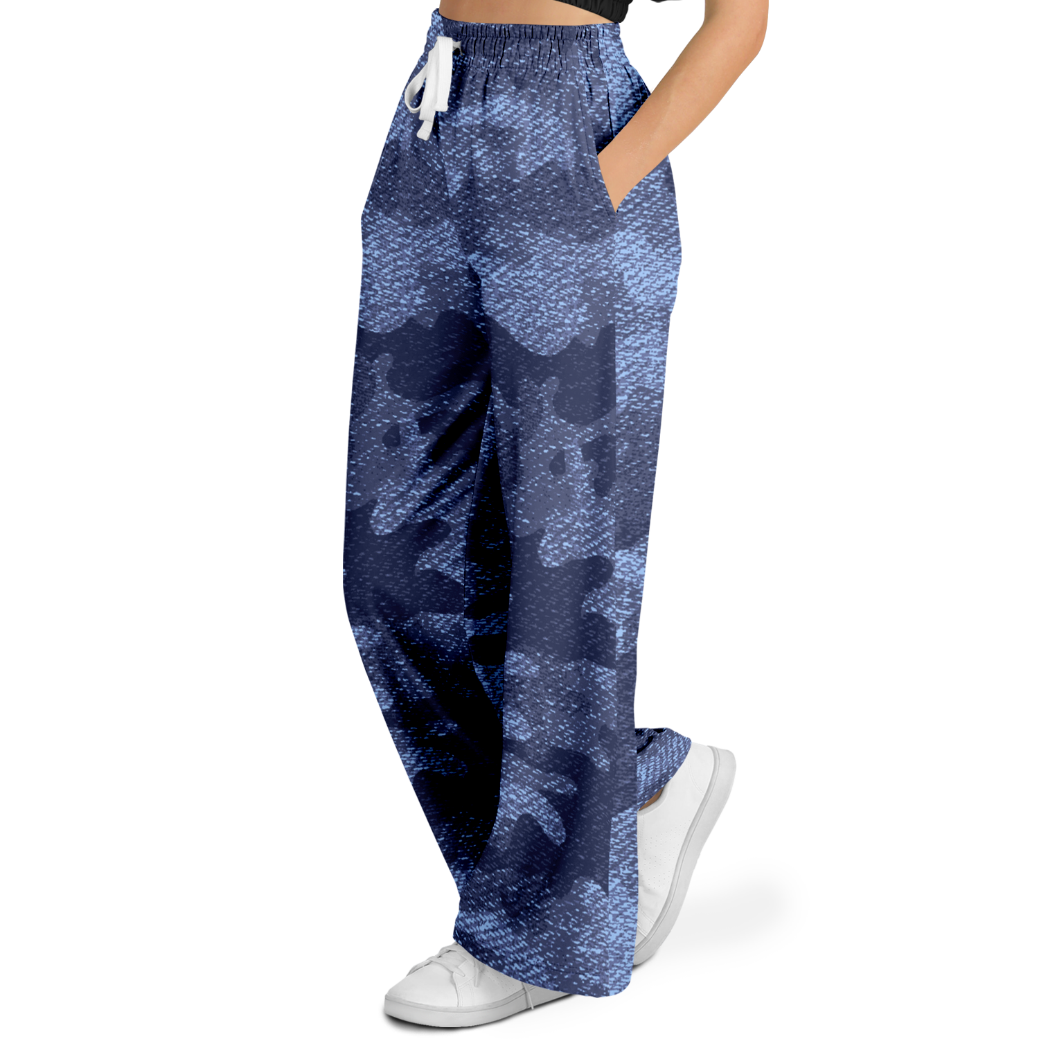 Camo Wide Leg Pants | Blue Denim Camouflage