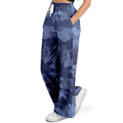 Camo Wide Leg Pants | Blue Denim Camouflage