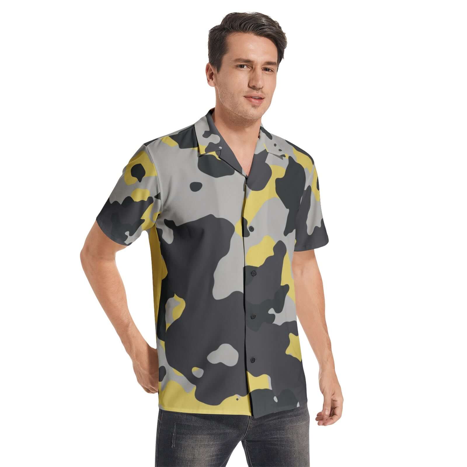 Men's Cotton Camo Shirt | Yellow, Black, & Silver Short-Sleeve