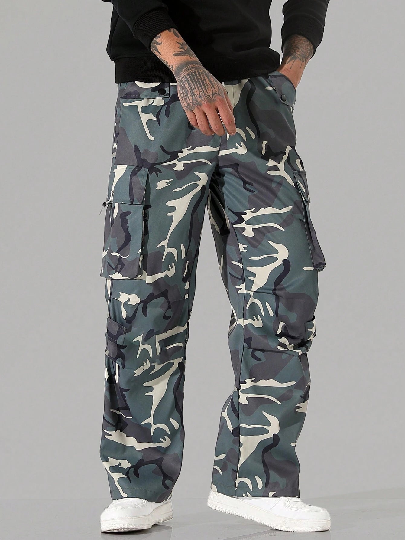 Men'S Camo Drawstring Pocket Casual Pants | Green, Beige, Khaki, Grey