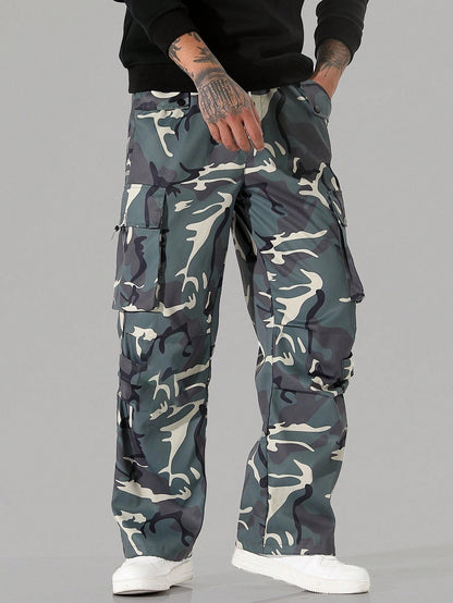 Men'S Camo Drawstring Pocket Casual Pants | Green, Beige, Khaki, Grey