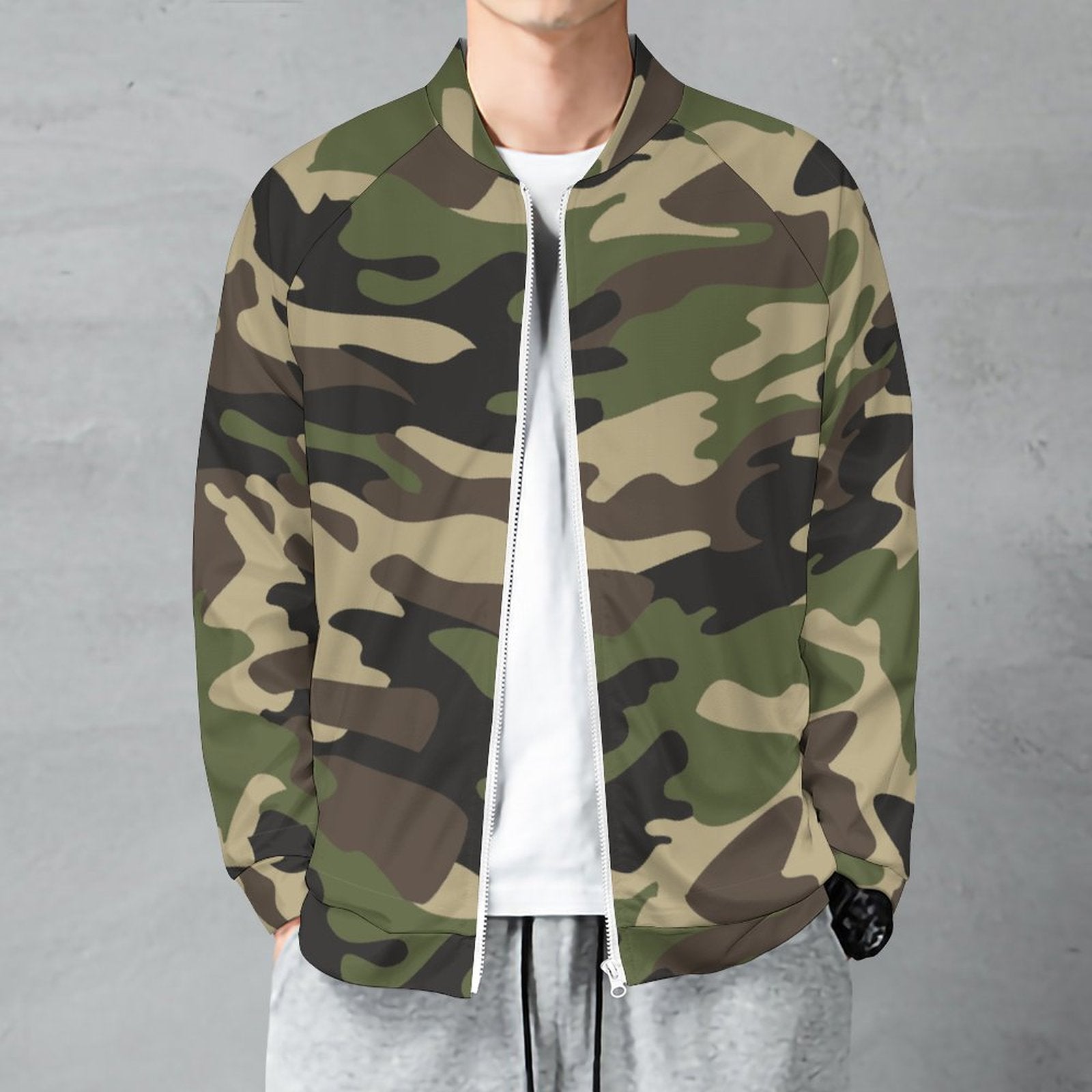 Camo Shirt | Raglan Zip-up | Classic Green Camouflage