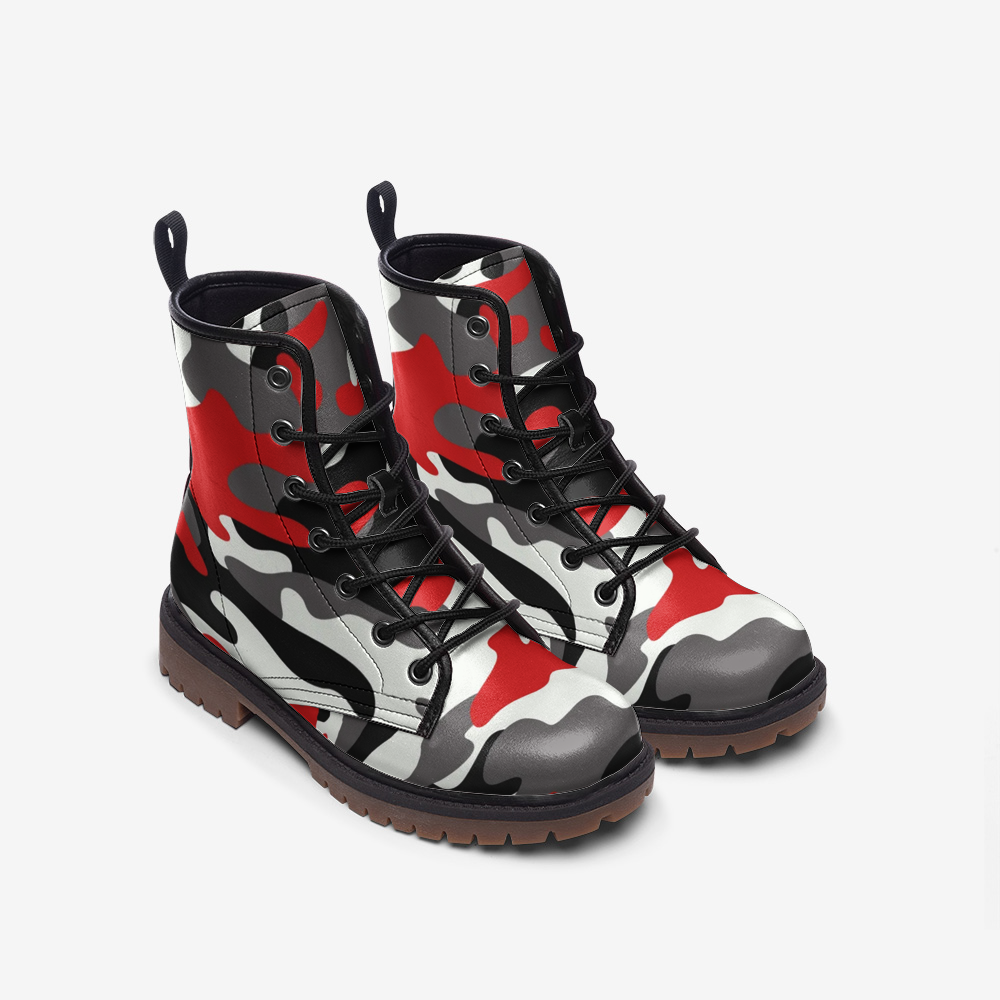 Camo Boots | Leather Camouflage in Red, Black, and White