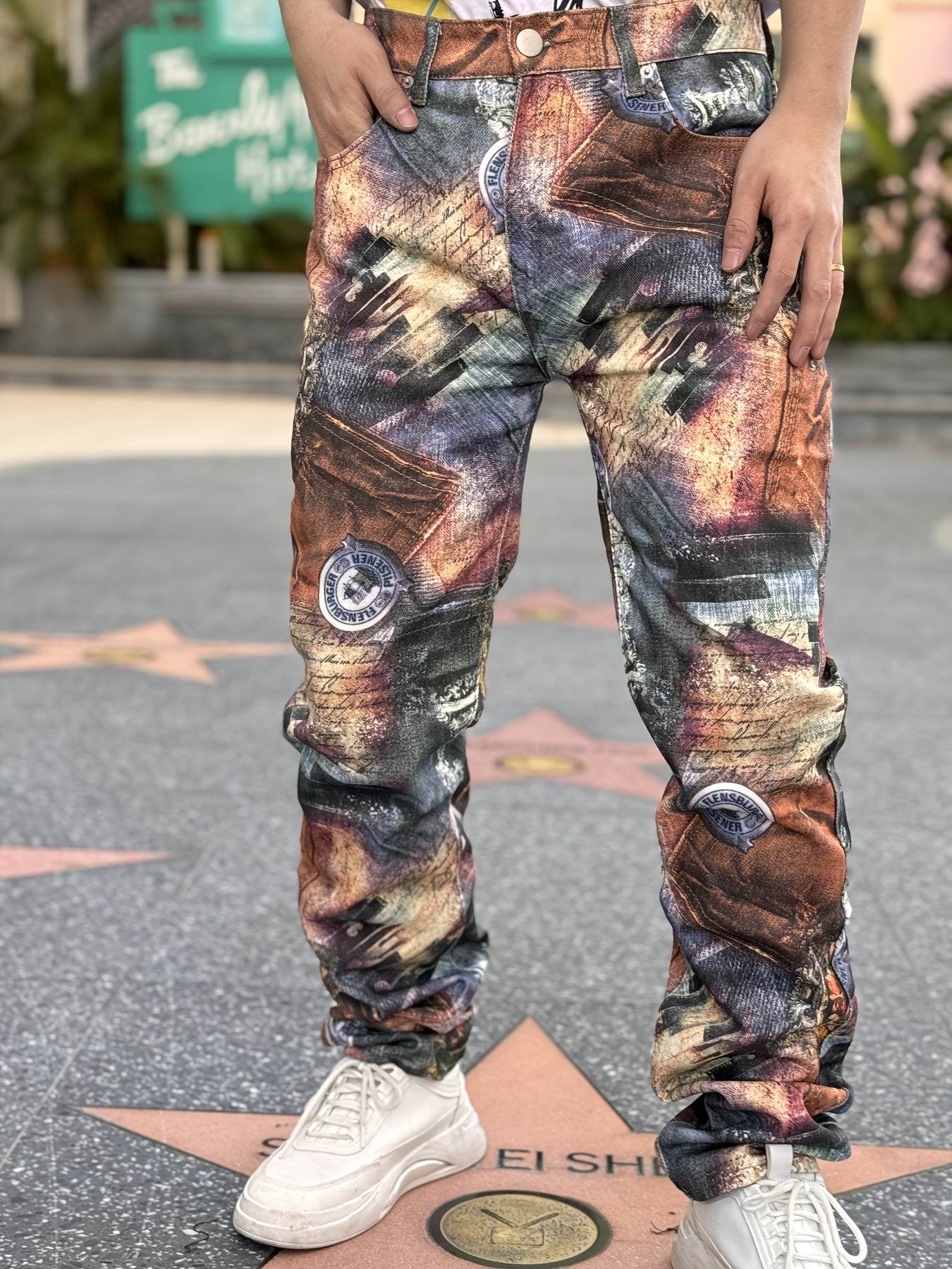 Men's Denim Pants with 3D Print | Street Style Straight-Leg Jeans