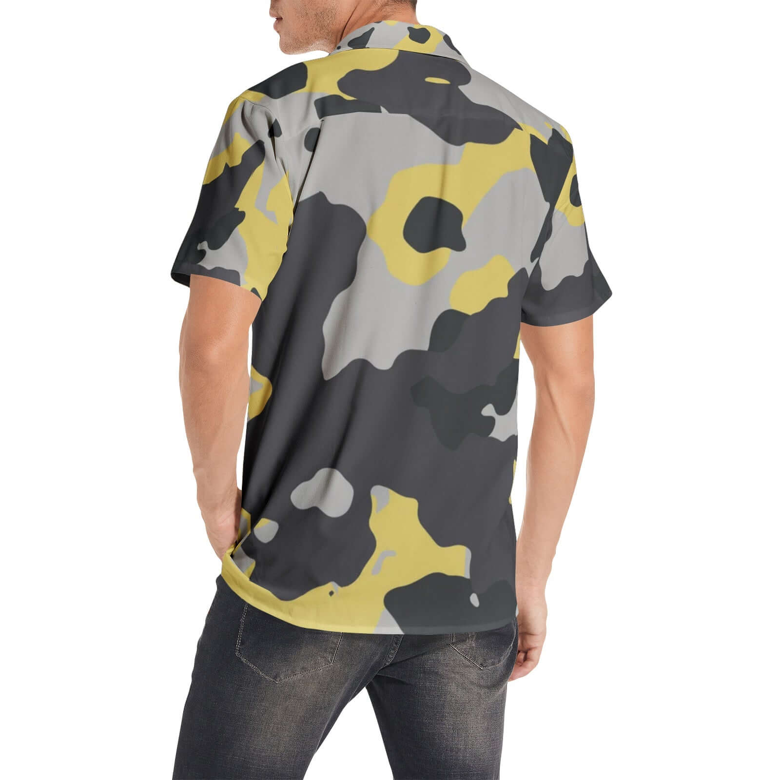 Men's Cotton Camo Shirt | Yellow, Black, & Silver Short-Sleeve