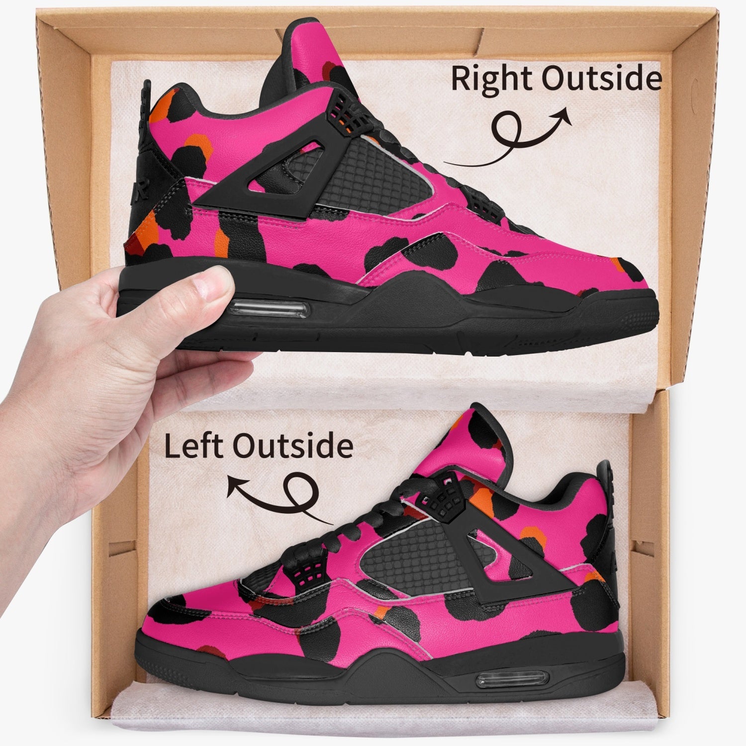Leopard Jordans AJ4 Cerise Pink Orange Black Pattern