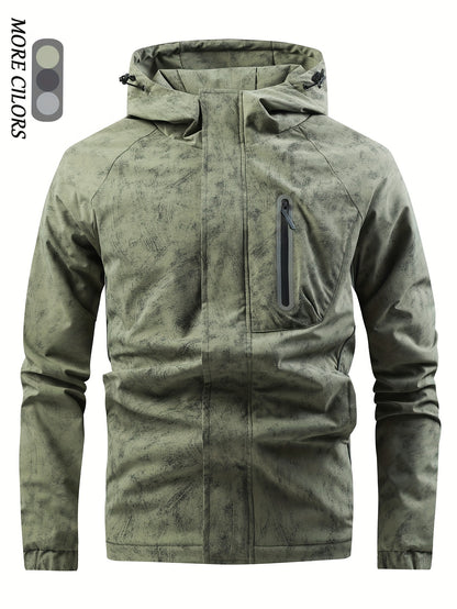 Men's Camo Hooded Jacket with Zip-Up Front, Elastic Cuffs