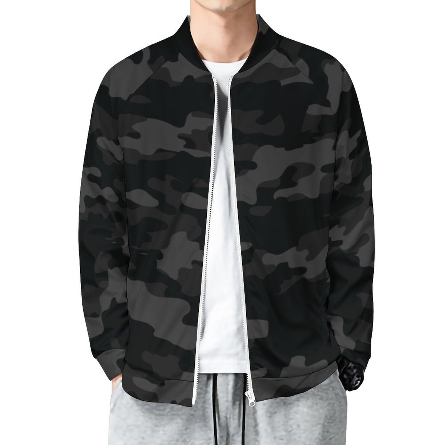 Camo Shirt | Raglan Zip-up | Black Camouflage