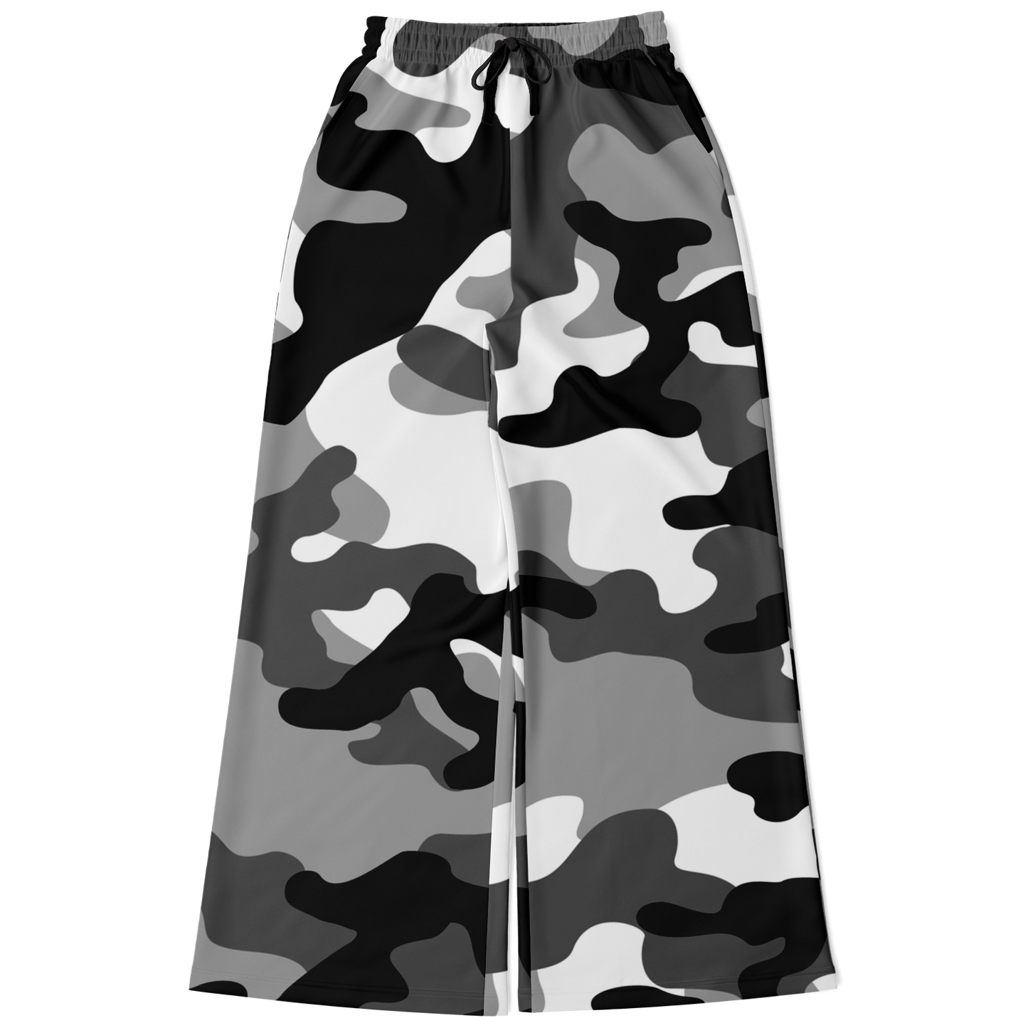 Camo Wide Leg Pants | Black, White & Gray Camouflage