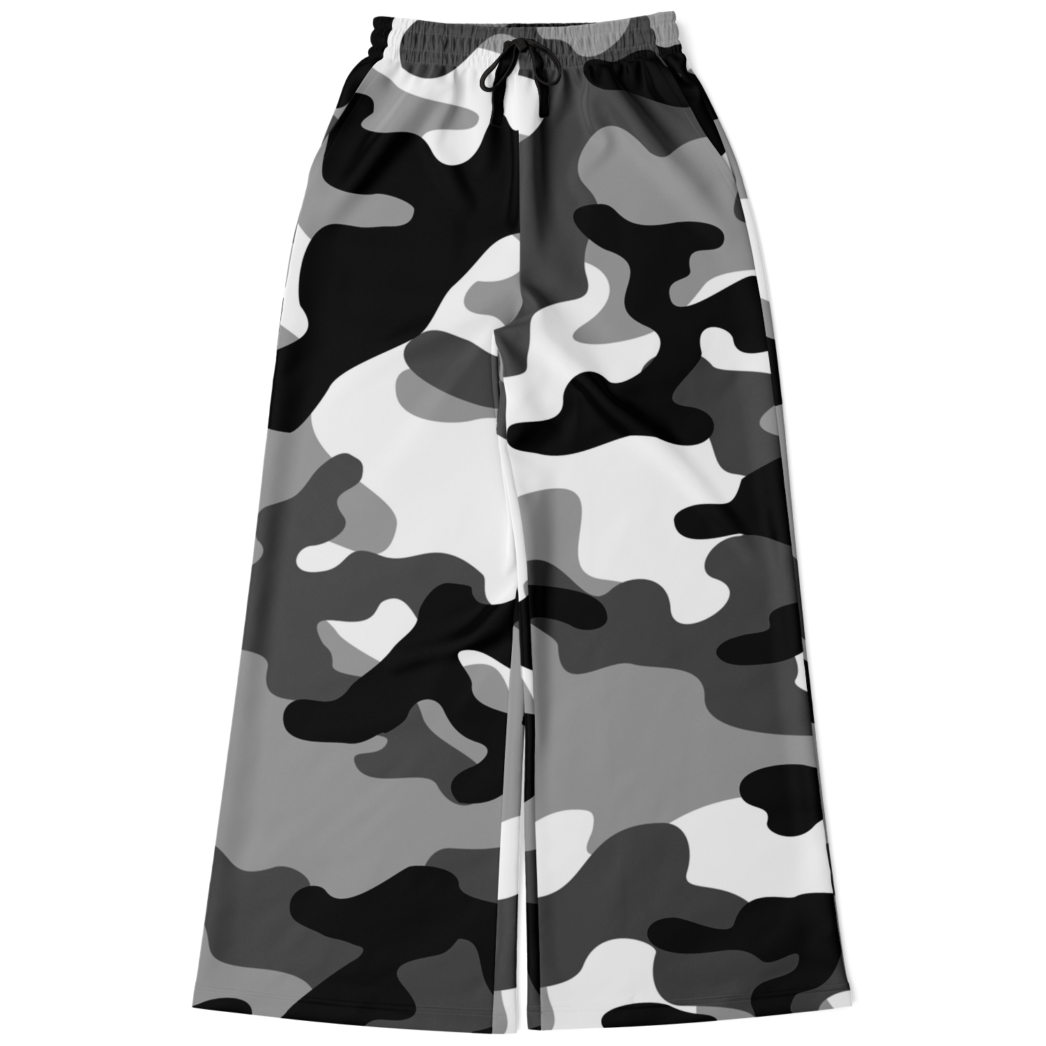 Camo Wide Leg Pants | Black, White & Gray Camouflage