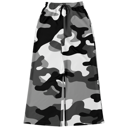 Camo Wide Leg Pants | Black, White & Gray Camouflage