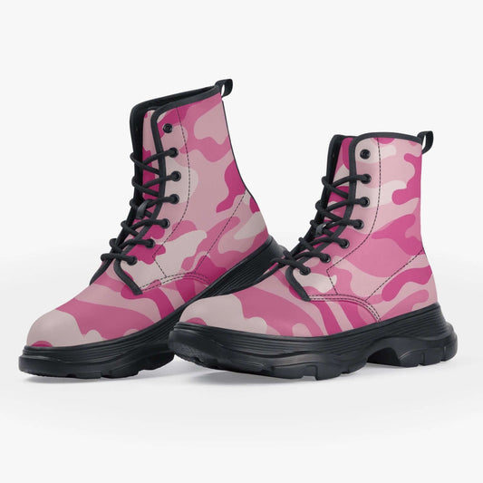 Chunky Boots | Leather in Lavender Pink Camouflage