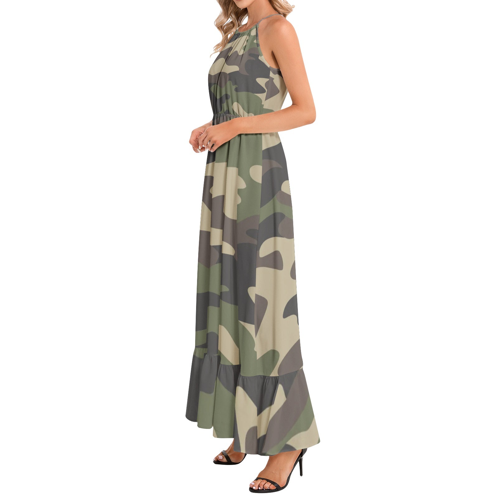 Camo Maxi Dress | Classic Green Camouflage | Ruffle Hem