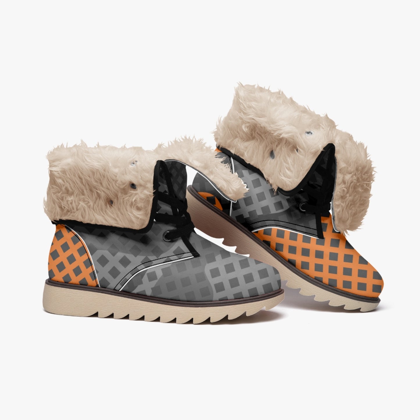 Camo Boots | Black & Orange Pixel Cotton-Pad Fur Lining