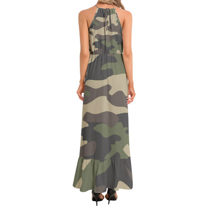 Camo Maxi Dress | Classic Green Camouflage | Ruffle Hem