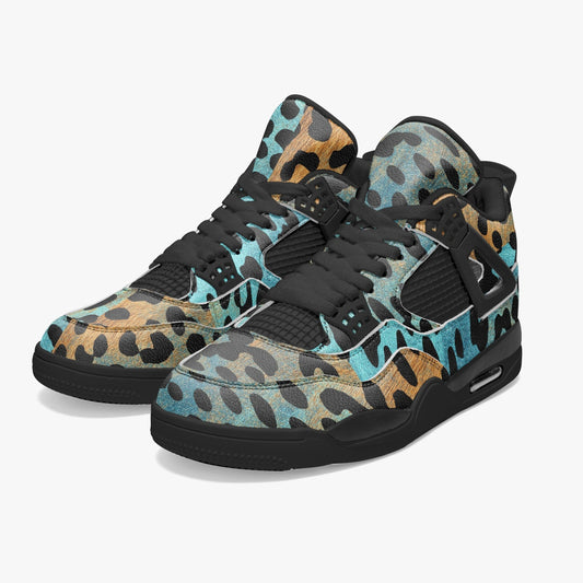 Leopard Sneakers AJ4 | Blue and Orange Safari Pattern