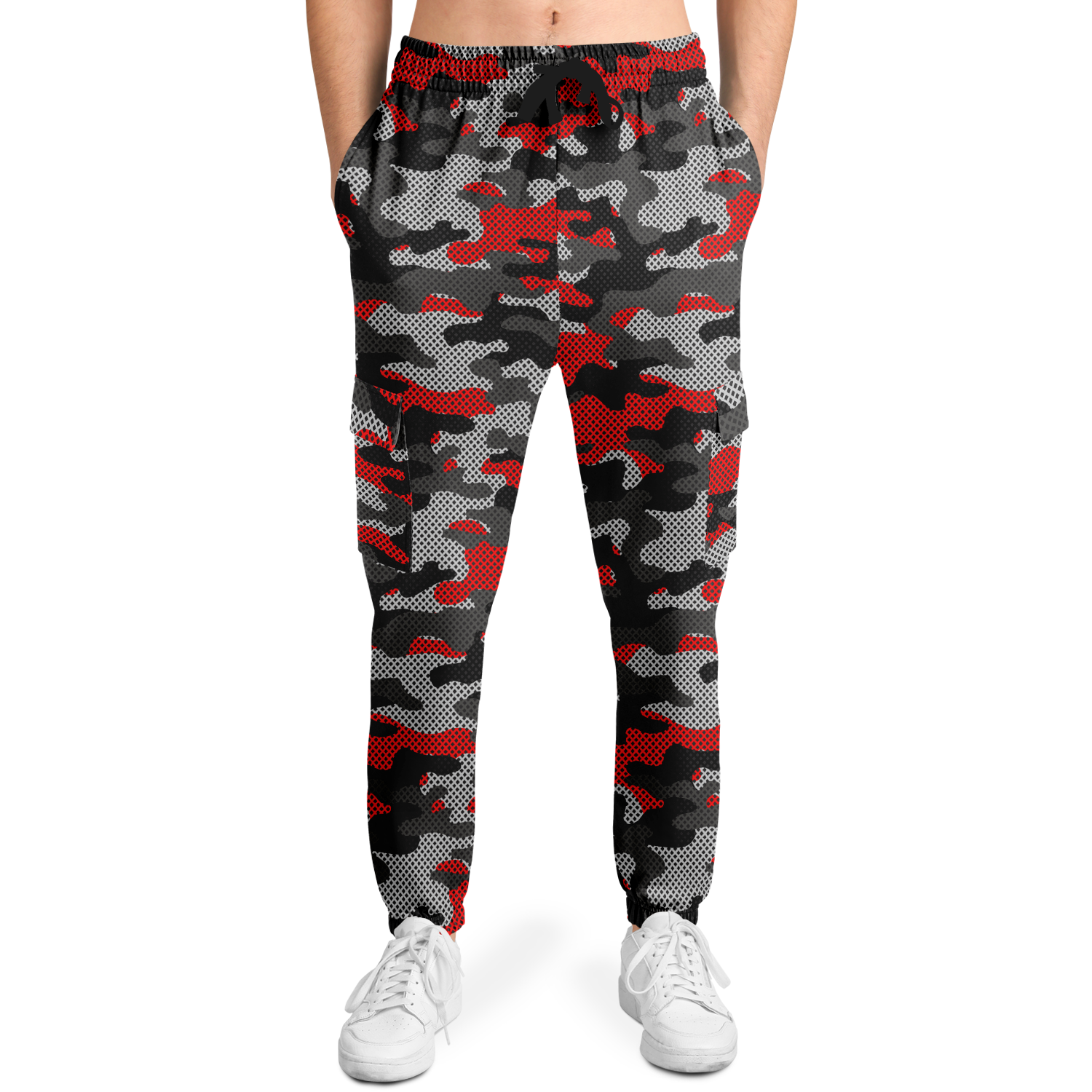 Red Camo Cargo Pants | Mixed Black and Gray Pixel Camouflage