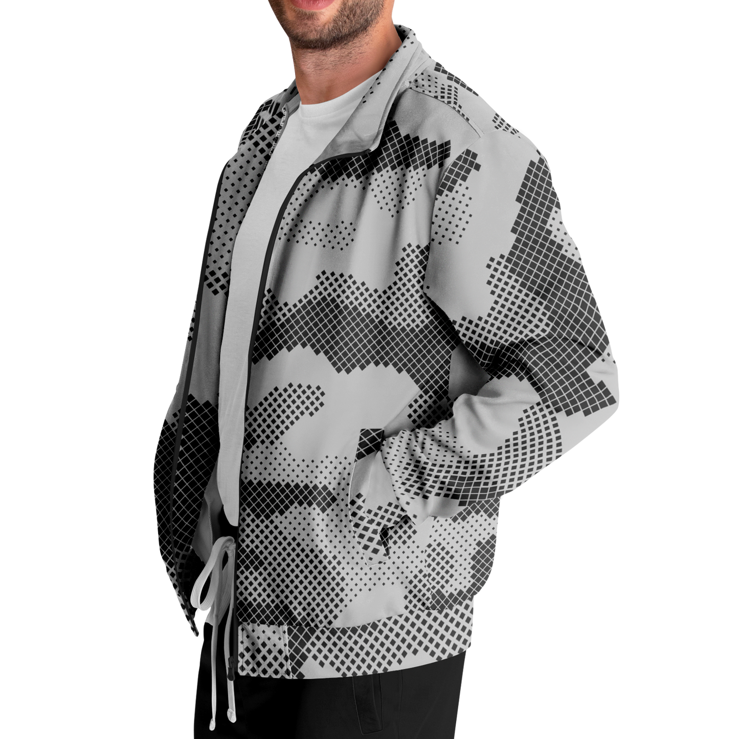 Camo Track Jacket | Black & White Digital Camouflage