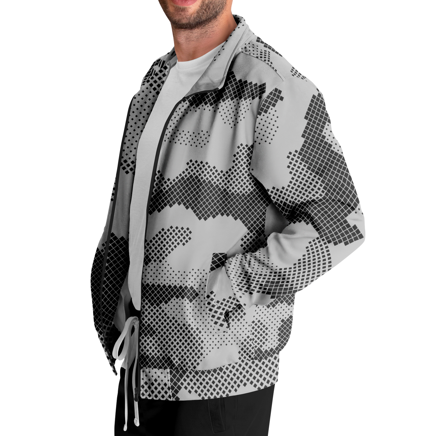 Camo Track Jacket | Black & White Digital Camouflage