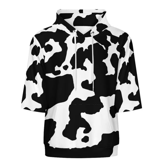 Short Sleeve Hoodie | Black & White Cow Camouflage