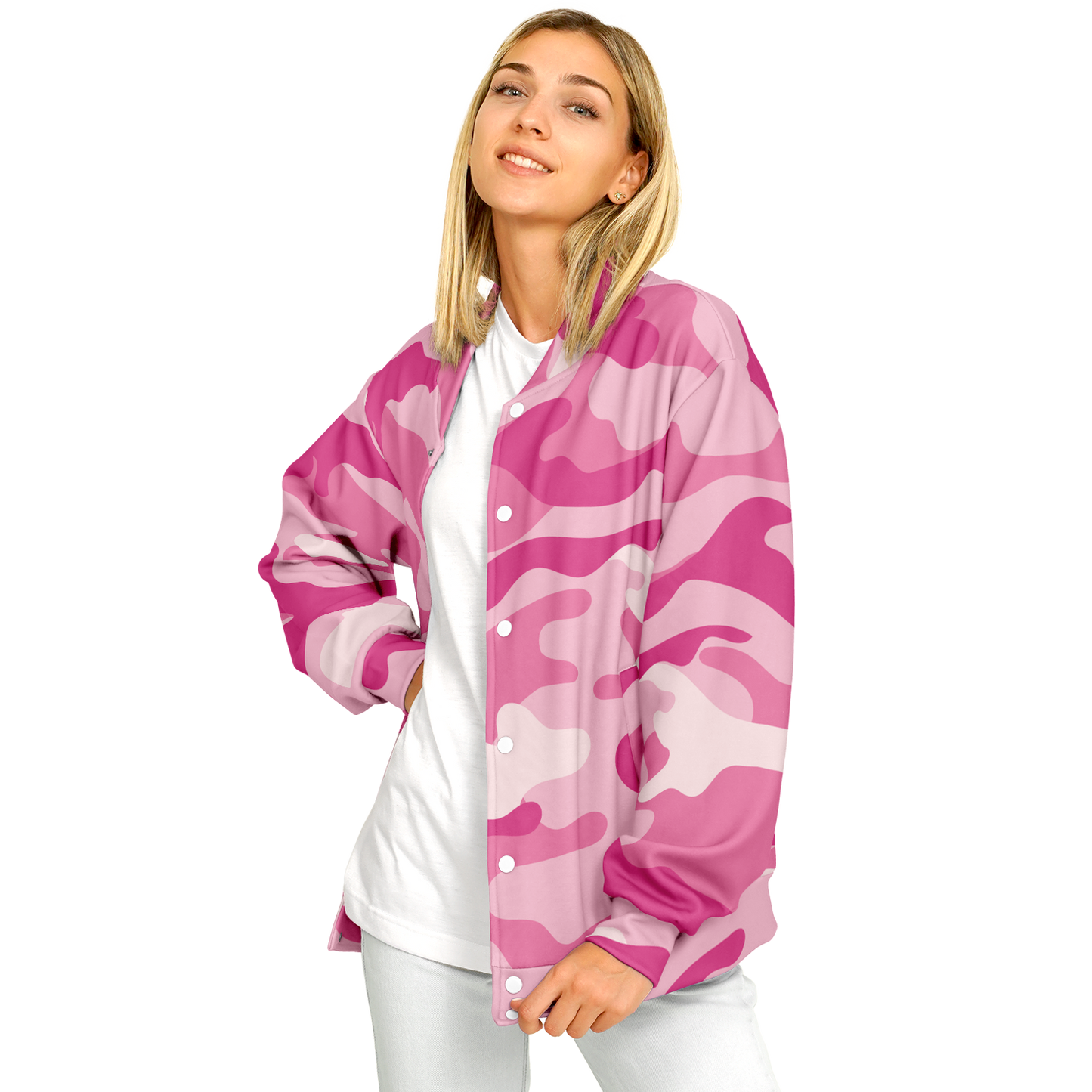 Pink Baseball Jacket | Lavender Camouflage Tones