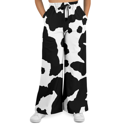 Camo Wide Leg Pants | Black & White Cow Camouflage