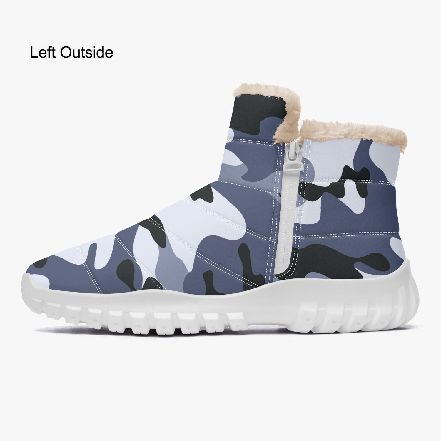 Camo Boots | Cotton-pad Fur Zipper Up | Light Blue