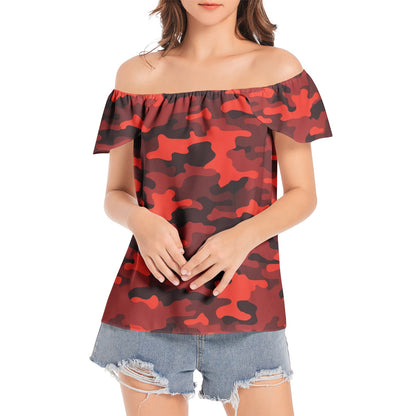 Off The Shoulder Camo Top | Scarlet Red and Black Camouflage