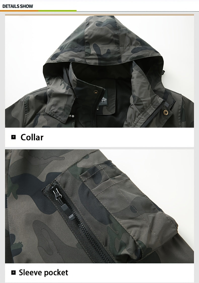 Men's Camo Jacket | Outdoor Stylish with Removable Hood