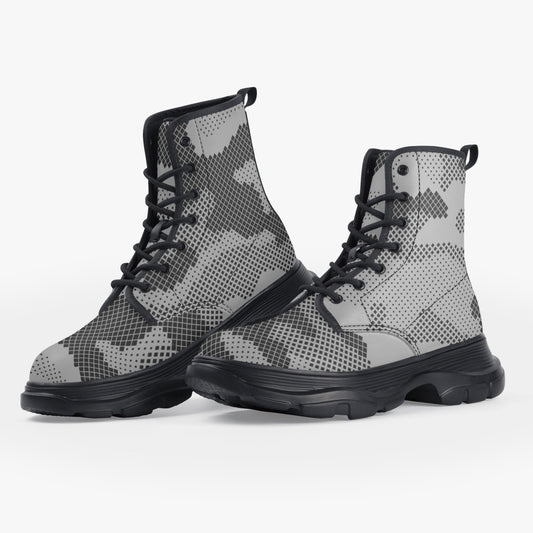 Chunky Boots | Leather in Gray Digital Camouflage