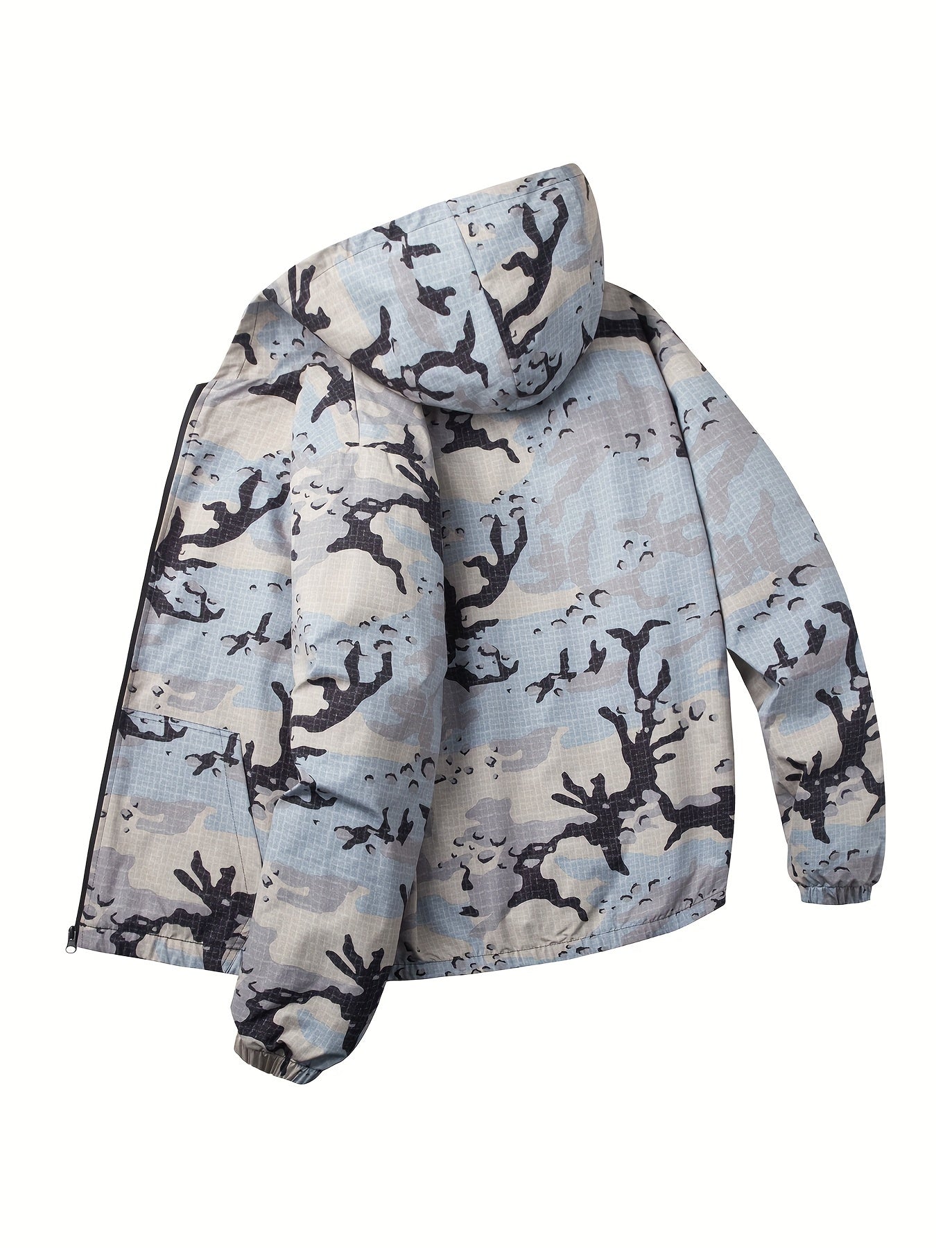 Camo Hooded Jacket | Men's Zip-Up Polyester with Pockets