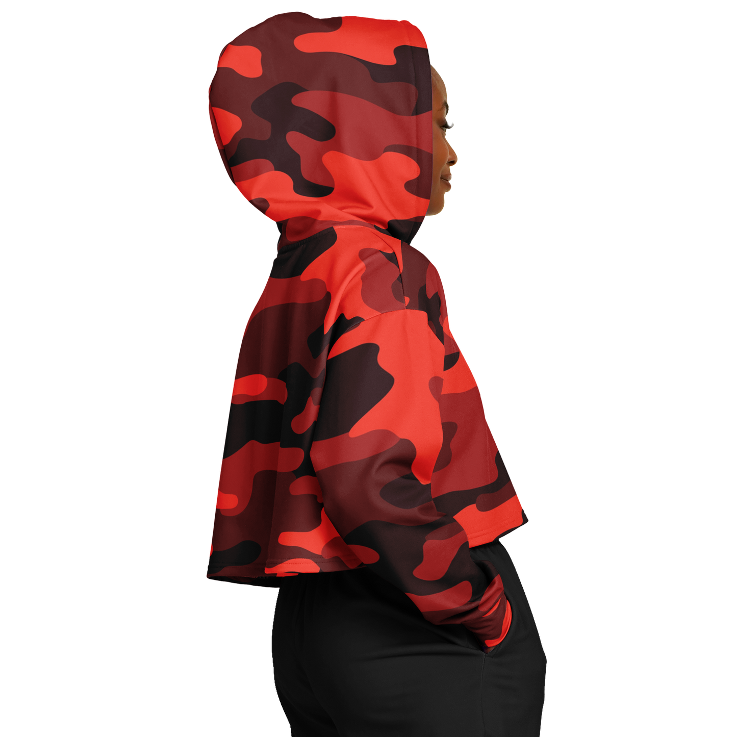 Cropped Hoodie For Women | Scarlet Red & Black Camouflage